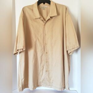 Men's Tommy Bahama Hawaiian Tan Short Sleeve Button-Up Shirt 100% Cotton Sz XXL